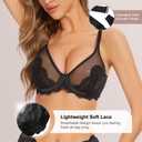 Minimizer Bras for Women, Sexy Lace Unlined Underwire Bra Full Coverage Push Up Sheer Mesh Plus Size Lifting Bra Black