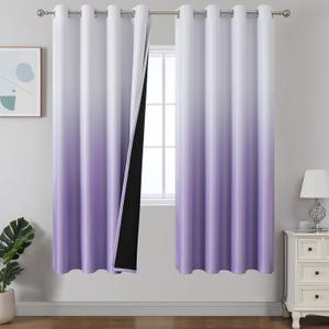 Estelar Textiler Lilac and Greyish White Ombre Blackout Curtains 72 Inch Length 2 Panels Set for Living Room, Room Darkening Thermal Insulated Gradient Drapes for Bedroom, 52x72 Inches