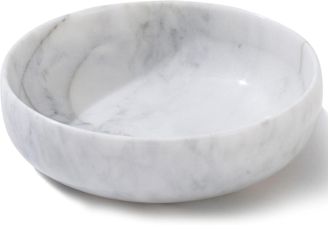 5.91'' Large Decorative Bowl, Natural Marble Decorative Bowls for Home Decor, Key Bowl, Large Incense Burner, Smudge Bowl, Coffee Tables Centerpiece, Soap Serving Bowl (White&grey3)