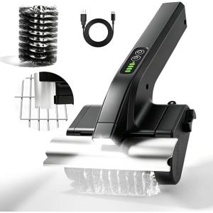 Electric Grill Brush Cleaner, High Torque BBQ Bristle-Free Cleaner Rechargeable Cordless with LED Light, Splash Guard & Scraper, Heavy Duty Grill Cleaner Tool for Outdoor Grill, Gift for Men Dad