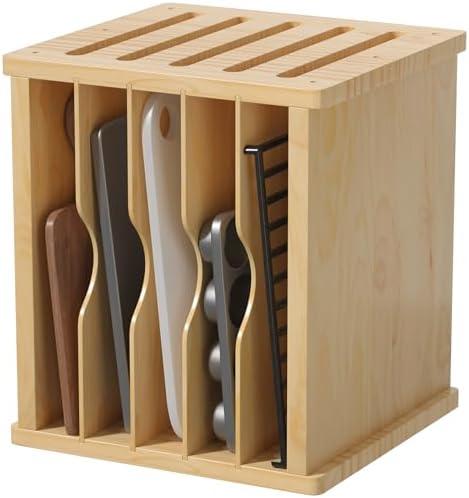 tonchean 6 Tier Wooden Tray Dividers for Cabinets, Kitchen Vertical Divider Organizer, Baking Tray Organizer for Storing Baking Sheets, Pans and Cutting Boards, 13.1" W x 16.6" H x 12.4" D