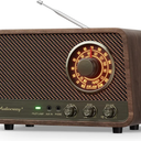 Vintage Wooden AM FM Bluetooth Radio with 10 Watts Powerful Sound, Retro Bluetooth Speaker Radio with Softly Glowing Dial, Bass Control, Aux Input, Headphone Jack, for Home, Office, Kitchen