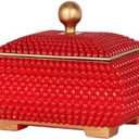 Resin Jewelry Storage Boxes, Personalized Nightstand Organizer Decorative Trinket Box with Lid, Memory Box for Keepsakes, Perfect for Vanity Bedside Office Desktop Decor - 9.8", Red