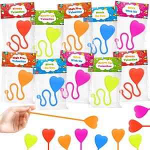 Non Candy Valentines Gifts for Kids School Class-28 Pack, Valentine Day Classroom Exchange Cards with Heart Sticky Hands Toys for Toddler Boy Girl, Party Favors Goodie Bag Stuffers Treat Prizes