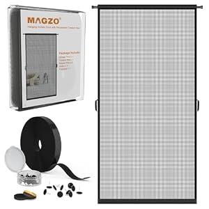 MAGZO Hanging Screen Door, Fits Door Size 32" x 80" (Curtain Size 34'' x 81''), Upgraded Fiberglass Mesh with Tension Rod&Hook&Loop (One Piece Can be Installed in 2 Ways), Weighted Bottom, Grey