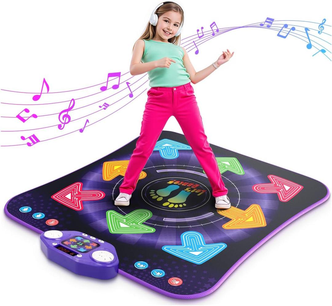 Dance Mat Toys for 3-12 Year Old Kids, Kids Dance Mat with Light-up 8-Button Wireless Bluetooth, Dance Pad Toy with 5 Game Modes, Christmas Birthday Toys Gifts for 3 4 5 6 7 8 9 10+ Year Old Girls