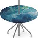 Turquoise Marble Round Fitted Tablecloth with Umbrella Hole and Zipper, 36"-44" Outdoor Elastic Table Cloth Oil-Proof Waterproof Patio Table Cover for Picnic Party Camping