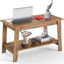 Coffee Table, 31.49'' Small Living Room Tables, 2-Tier Rustic Coffee Table for Living Room, Modern Farmhouse Style Rectangular Wood Table Home Office, Bedroom, Apartment, Brown 