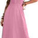Dokotoo Womens Summer Dresses 2025 Sleeveless Button Down Smocked Empire Waist Casual A-Line Swing Midi Dress Sundress (Pink, XL)
