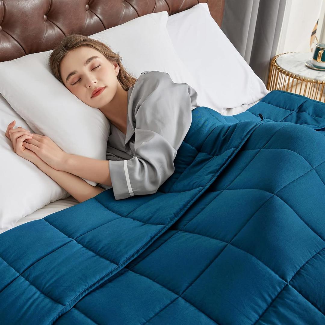 CYMULA Weighted Blanket for Adults (15lbs 48"x72" Twin Size) - Cooling Breathable Heavy Blankets for Summer Winter - Ultra Microfiber Soft Comfort Throw with Glass Beads - Gifts for Men/Women (Navy)