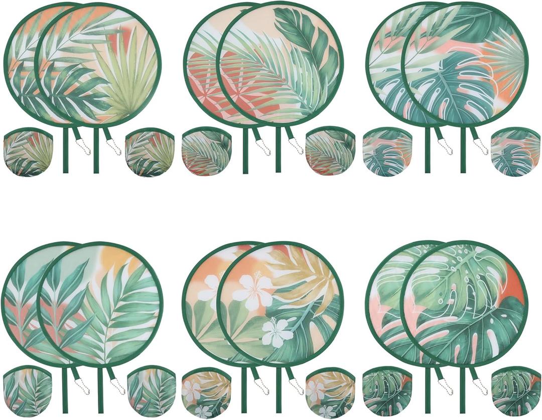 Cobahom 9.8" Handheld Fan Foldable for Women Kids Round Folding Fan for Cooling Summer Travel Outdoor Party Camping Wedding 12 PCS Plants