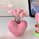 Set of 10 Stainless Steel Fruit forks and 1 Pink Love Holder, Fruit Forks Salad Forks Food Picks