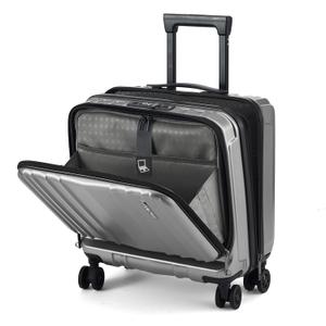 TydeCkare 16" Carry on Luggage with 2 Laptop Compartments, Lightweight Hardshell ABS+PC Suitcase with Dual Control TSA Lock, with YKK Zipper, 4 Spinner Silent Wheels, for Business Travel, Silver Grey