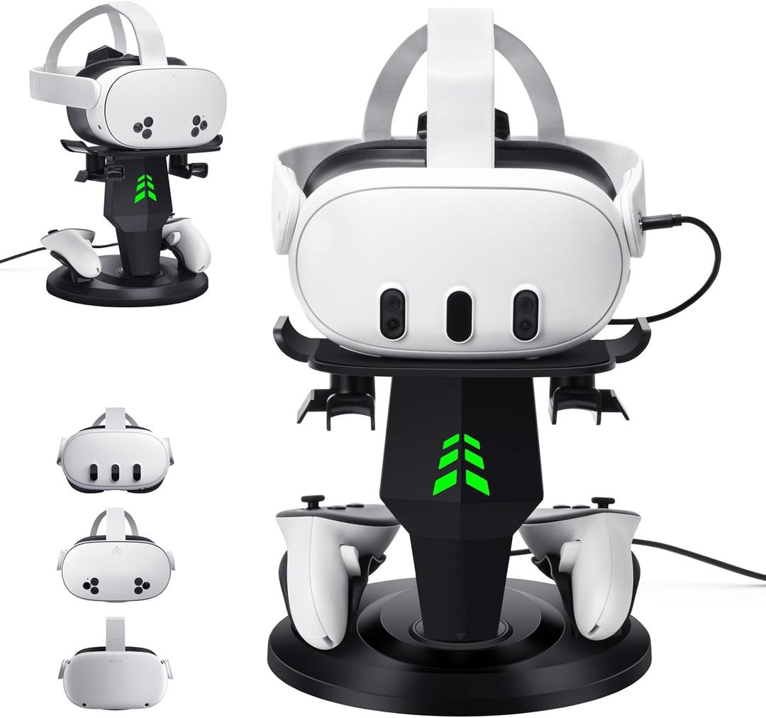 Lampelc VR Charging Stand for Quest 3, Quest 3S, Quest 2 Headset, Controllers Charger and VR Accessories, Headset Charging Dock with LED Lights