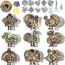FunCharm 36 Sets Fall Turkey Suncatcher Craft Kit for Kids,Thanksgiving Window Arts and Crafts DIY Paper Kit Tissue Paper Stained Glass Oenaments for Sunday School Classroom Holiday Ages 4 8 12