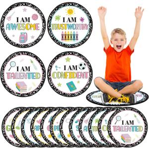 Tinideya 12 Pcs Kids Carpet Circle Seats for Class 16 Inch Round Classroom Rug Floor Cushions Soft First Day of School Educational Mat Non Slip Back to School Learning Playing Areas(Positive)