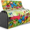 Spring Flower and Butterfly Mailbox Cover Magnetic Tulip Floral Waterproof Mail Wraps Post Letter Box Covers for Outdoor Garden Use 25.5x21 in
