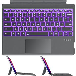 OMOTON Wireless Keyboard for Microsoft Surface Pro 7/7+/6/5/4/3 12.3 inch ONLY, Bluetooth Connection, Ultra-Slim Keyboard Type Cover with Touchpad, 7 Colors Backlit and Rechargeable, Grey