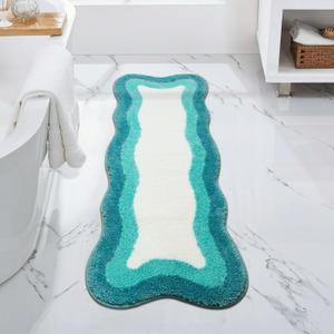 HAOCOO Irregular Shape Bathroom Rug Runner, 18x47 inch Soft Aqua Gradient Non Slip Bathtub Mat,Microfiber Washable Runner Rug Room Decor Aesthetic Carpet for Doormat Tub Bedside Bathroom Decor HAOCOO Irregular Shape Bathroom Rug Runner, 18x47 inch Soft Aqua Gradient Non Slip Bathtub Mat,Microfiber Washable Runner Rug Room Decor Aesthetic Carpet for Doormat Tub Bedside Bathroom Decor
