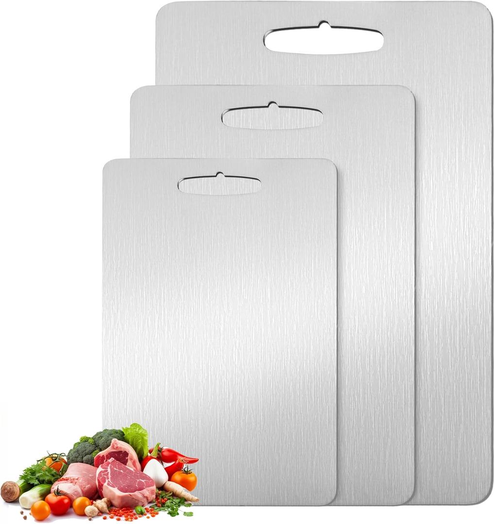 3Pack Titanium Cutting Board, 2025 New Upgrade 100% Pure Titanium Cutting Boards for Kitchen, Hygiene & Durability Non Stick Chopping Board, Double sided Cutting Board, Easy to Clean (M+L+XL