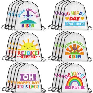 24 Pcs Christian Easter Drawstring Backpack He Lives Drawstring Religious Nativity He Is Risen Christian String Bag for Sunday School Church Classroom Prizes Party Favors Supplies Gift