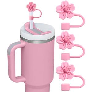 4 x Flower Straw Cover Cap for Stanley Cup, 3Pcs Straw Toppers Accessories Compatible with Pink Stanley Cup 40 Oz Tumbler, for Home and Party Decor (Pink)