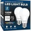 Garage Door Opener LED Light Bulb 2 Pack，15W Equivalent to 100W Garage Light Bulb,A19 5000K Daylight White E26 Base 120V Outdoor Light Bulbs,Minimize Interference,Dimmable