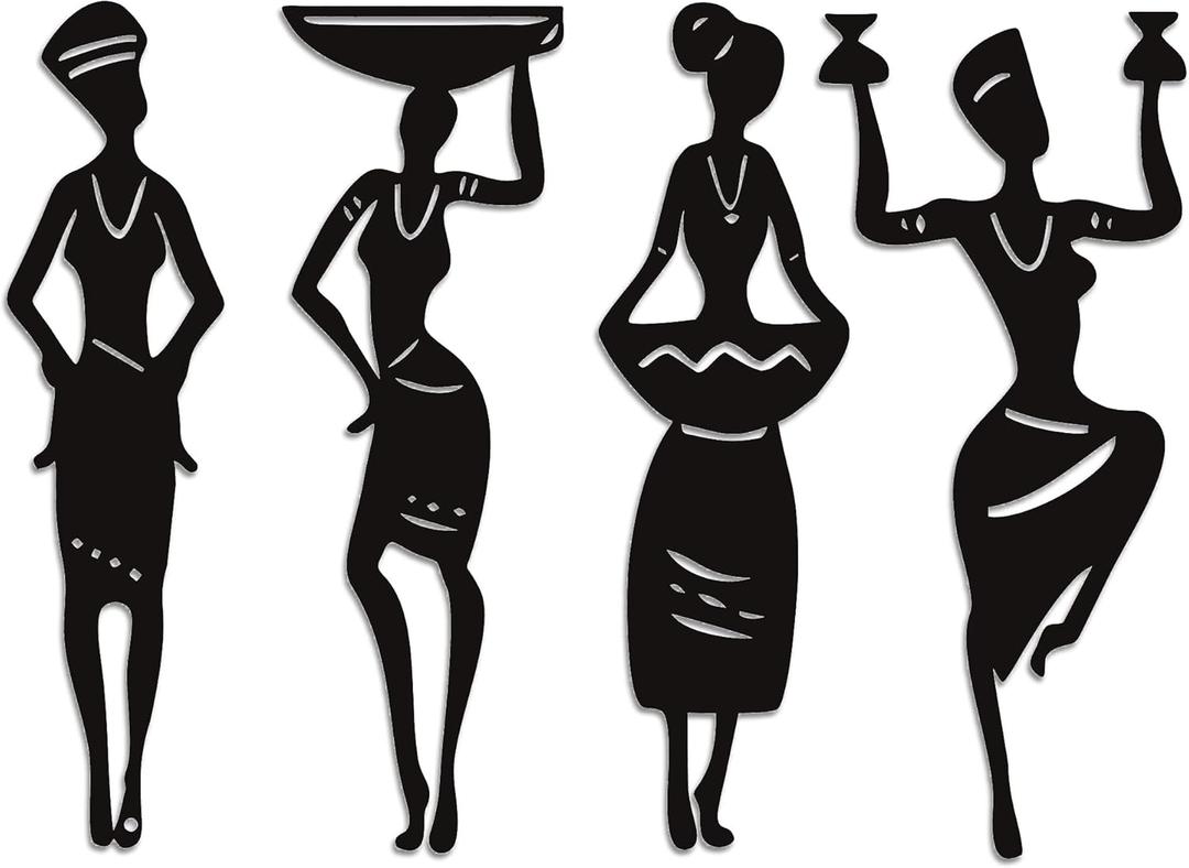 Xedatric 4-Piece African Art Wall Decor Set - Black Art Wall Decor African American Wall Art for Living Room, Bedroom, Cafe - Durable Black Metal Wall Art