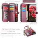 Defencase for Samsung Galaxy Z Fold 7/ Fold7 Wallet Case with RFID Blocking 10-Card Holder, Fashion Soft PU Leather Magnetic Snap Flip Zipper Wrist Strap Phone Case for Galaxy Z Fold 7 5G, Red