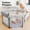 Bear Baby Playpen, Outdoor Play Yard Foldable Playpen with Canopy Mat for Babies Toddlers, Portable Indoor Kids Activity Fence Pack and Play