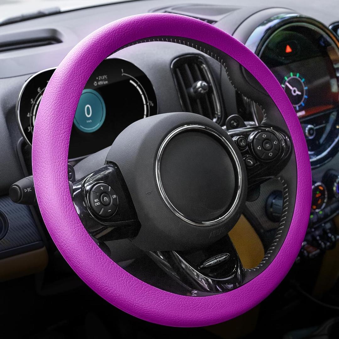 Spurtar Purple Steering Wheel Cover, Car Accessories for Women Soft Silicone Leather Texture Car Steering Wheel Covers Men, Fit Most Autos