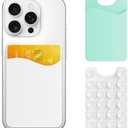 Pack of 2, Perfitek Phone Card Holder 2 Pack, Suction Phone Card Holder Mount, Phone Wallet, for iPhone and Android Phones with Glass Backs (Mint green+White)