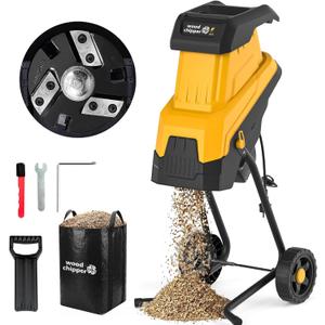 15-Amp 3-Blade Electric Wood Chipper Shredder, Effortlessly Shred 1.8" Branches with 30% Faster Mulching & 1.5mm Fine Chips, 45L Collection Bag for Yard Waste, Twigs, Leaves & Composting