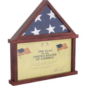 HBCY Creations Flag Display Case with Certificate Holder for 5' x 9.5' American Veteran Burial Flag, Solid Wood with Glass Front with Wall Mount or Standing Display, Cherry Finish