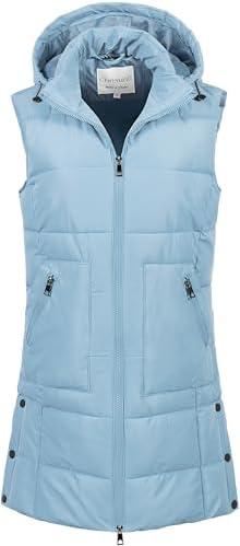 Chrisuno Women's Long Warm Puffer Vest Fleece Sleeveless Vests Waterproof Outerwear With Removable Hood S