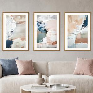 Large Abstract Brush Strokes Framed Canvas Wall Art,Neutral Navy Blue Wall Decor,Modern Pastel Wall Painting,Grey White Toned Artwork for Living Room,Bedroom,Dining Room,Office -16"x24"x3