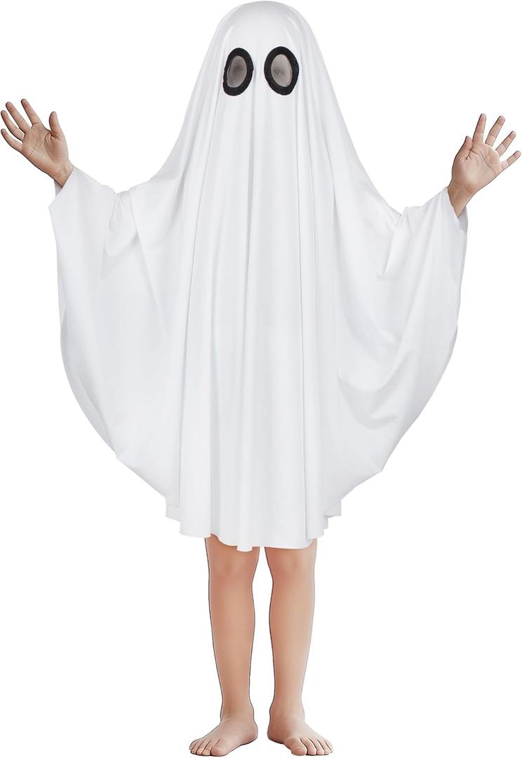 MCJC Unisex Kid Ghost Costume, Halloween Fancy Dress, White Boo Ghost Cloak, 3+ years (Large size)