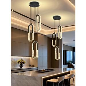 Modern Crystal Chandeliers LED Pendant Lighting Ring Black Flush Mount Ceiling Lights Fixture Mini Chandeliers for Dining Room Kitchen Island Hallway