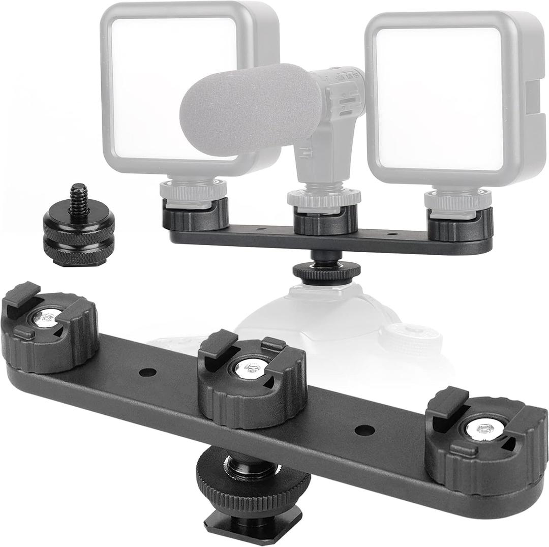 ChromLives Triple Cold Shoe Extension Mount Hot Shoe Base Adapter Extension Bar Bracket with 1/4 Screw for Tripod/Microphone/LED Light Compatible with Canon Sony Cameras…