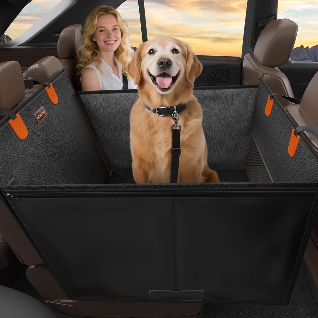 FURTIME Large Dog Car Seat, Upgraded PU Leather Back Seat Extender with Hard Bottom, Waterproof Pet Car Seat Cover for Medium Sized Dog, Pet Hammock for Cars, SUVs, Trucks (Black)