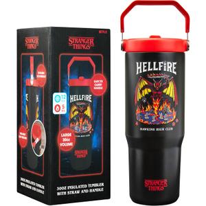 Get Trend Stranger Things Tumbler Stainless Steel with Straw 30oz Kids Teens Insulated Cup with Lid Travel Mug Cups for School Sports Gifts for Kids (Black/Red Stranger Things)