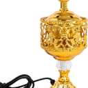 Golden Electric Incense Burner, Arabian Style Electric Incense Holder with US Plug, Middle Eastern Tabletop Decorative Censer for Yoga Spa Home Office Christian Church Decor