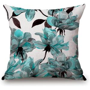 Solekla Throw Pillow Cover Blue Flower Floral Teal Pattern with Roses Watercolor Colorful Decorative Pillow Case Funny Home Decor Square 18 x 18 Inch Cushion Pillowcase (Sl48)