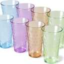 Freshmage 20 oz Unbreakable Drinking Glasses (Set of 8), Jewel Tone Colored Reusable Tumblers, BPA Free Plastic Drinking Cups for Home, Outdoor, Picnic, Pool, Stackable, Microwave Safe