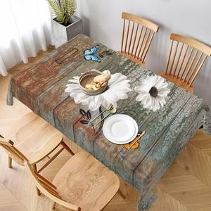 mutakin Wood Grain Flower Rectangle Tablecloth Washable Table Cloth 60x90 Inch Table Cover Waterproof for Decoration Kitchen Dining Room