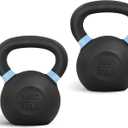 Yes4All Powder Coated Kettlebell, Cast Iron Core Kettlebells with Non-Slip Handle & Flat Bottom for Conditioning, Heavy Duty for Strength Training, 9lb to 71lb - Single & Pair (Light Blue)