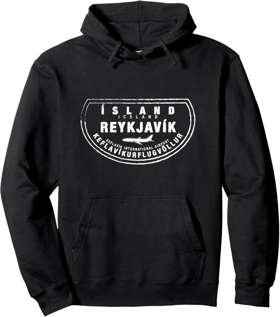 Reykjavik Iceland Passport Stamp Vacation Travel Hoodie Pullover Hoodie, M, Black