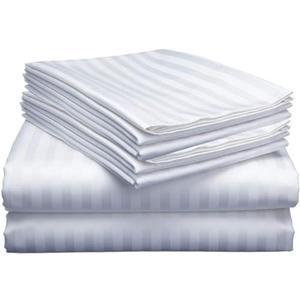 Mattress-Homes Extra Deep Pocket 6 Piece King Sheet Set, Hotel Luxury Collection, 100% Egyptian Cotton, 21" Deep Fitted Sheet, Soft, Cool & Breathable Bedding with 4 Pillowcases in White Stripe