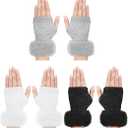 Neer 2 Pairs Faux Fur Fingerless Gloves Winter Knit Gloves Warm Fluffy Thumb Hole Mittens Arm Warmers for Women