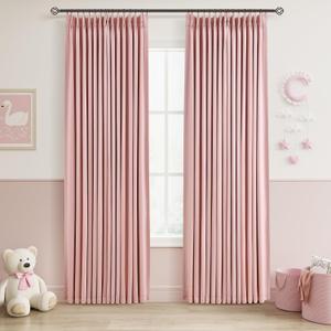 Aersas Pink Linen Pinch Pleated 100% Blackout Curtains 84 Inches Long for Lovely Girls Room Bedroom Room Darkening Noise Reducing Privacy Cute Black Out Window Drapes Baby Pale Pink for Nursery (40"W x 84"L (Pack of 2))